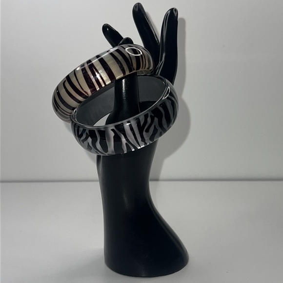 Two Animal Print Bangles | Gray & Silver | Brown & Cream - Picture 7 of 14